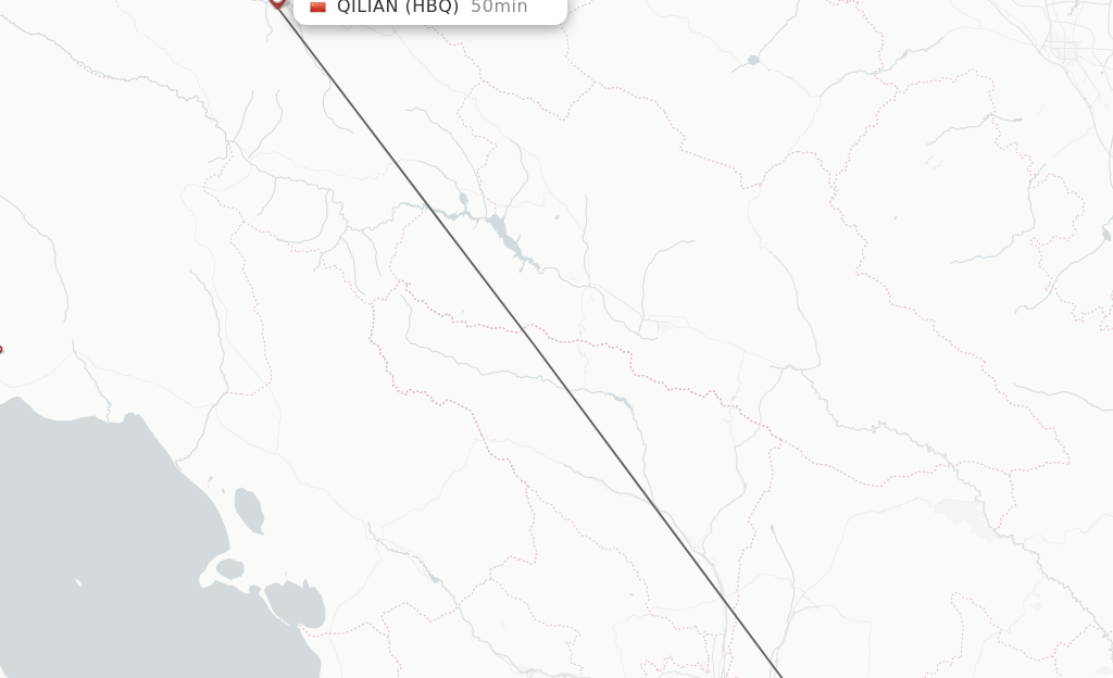 Flights from Xining to Qilian route map