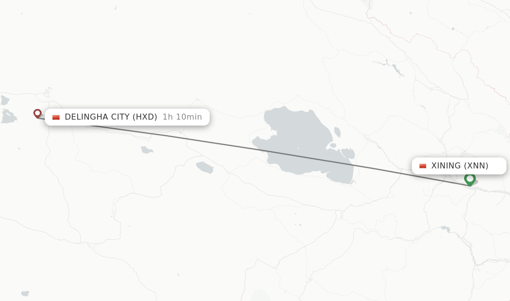Flights from Xining to Delingha City route map