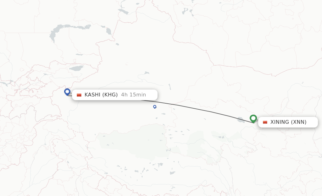 Flights from Xining to Kashi route map