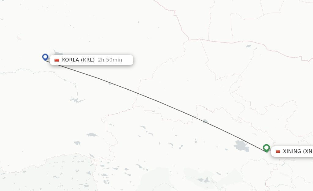 Flights from Xining to Korla route map