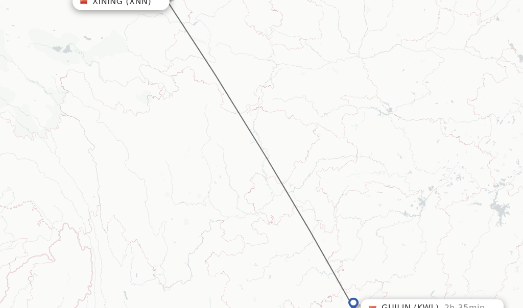 Flights from Xining to Guilin route map