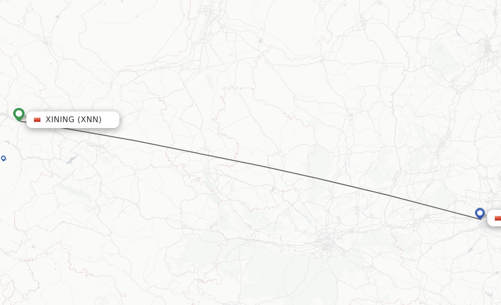 Flights from Xining to Luoyang route map