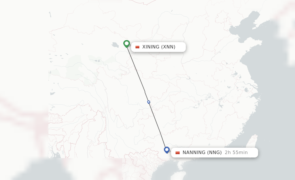 Flights from Xining to Nanning route map
