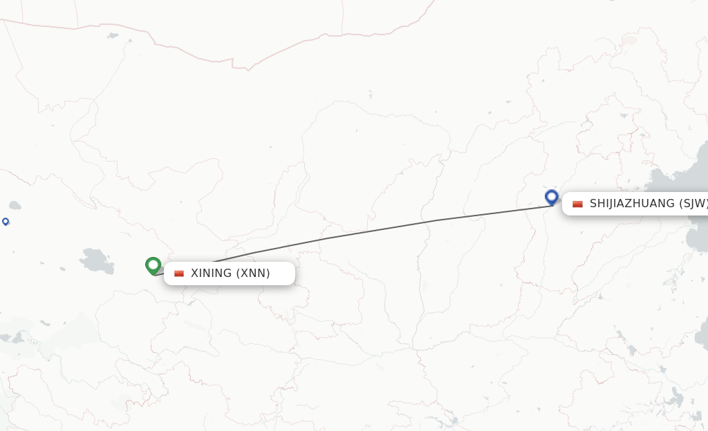 Flights from Xining to Shijiazhuang route map