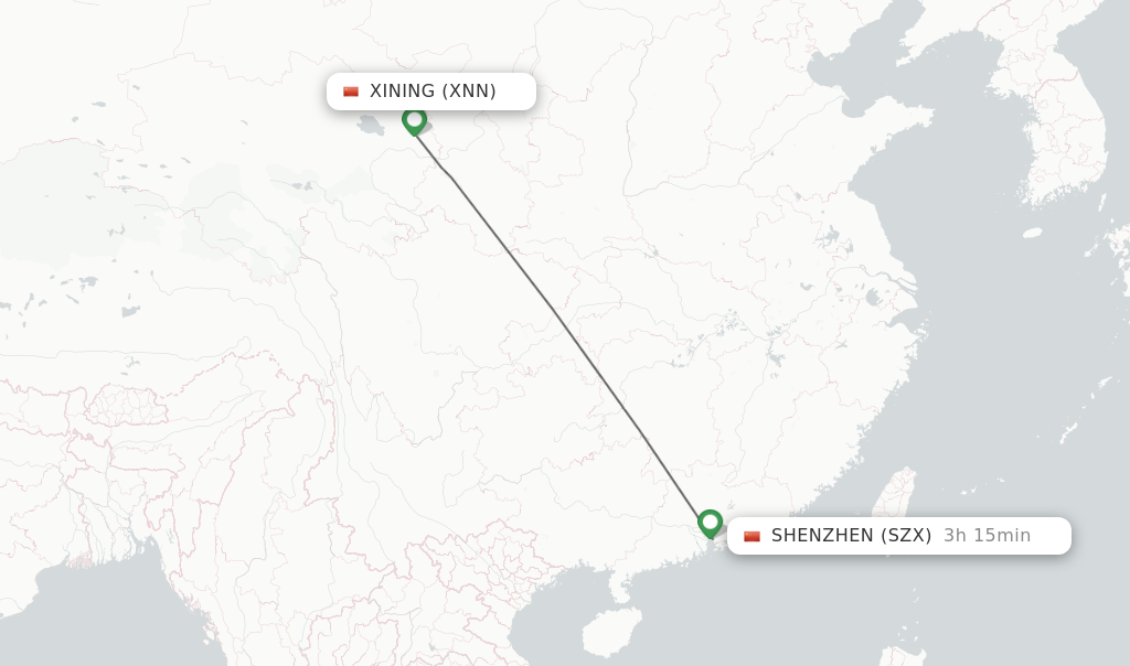Flights from Xining to Shenzhen route map