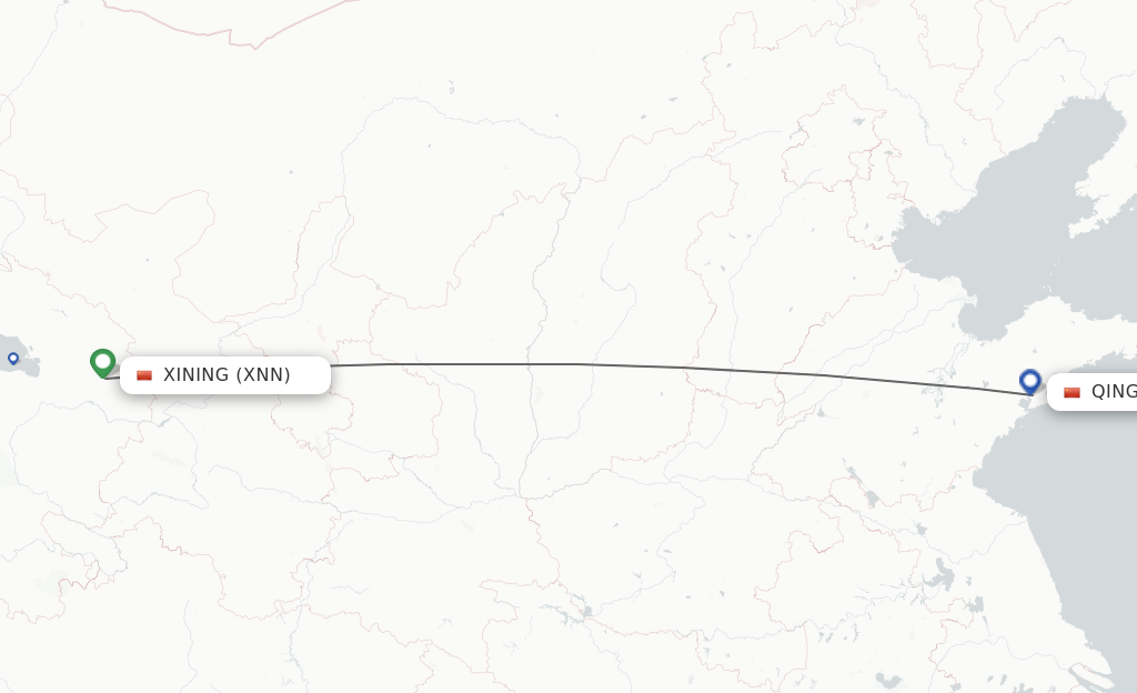 Flights from Xining to Qingdao route map