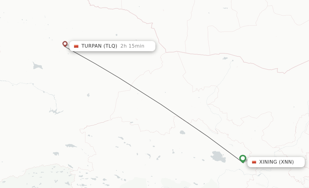Flights from Xining to Turpan route map