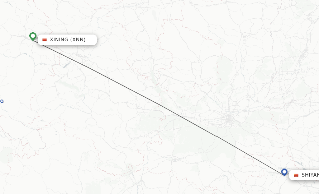 Flights from Xining to Shiyan route map