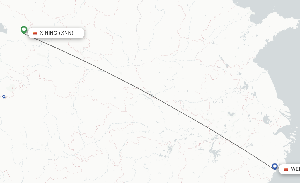 Flights from Xining to Wenzhou route map