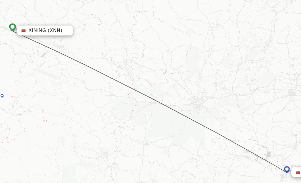 Flights from Xining to Xiangyang route map