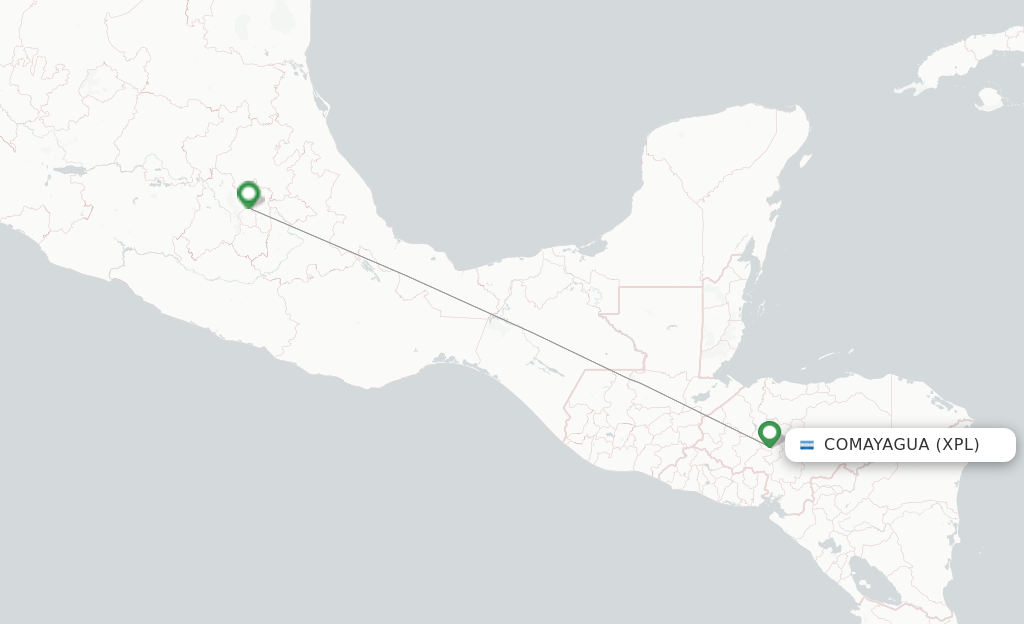 Route map with flights from Comayagua with Aeromexico