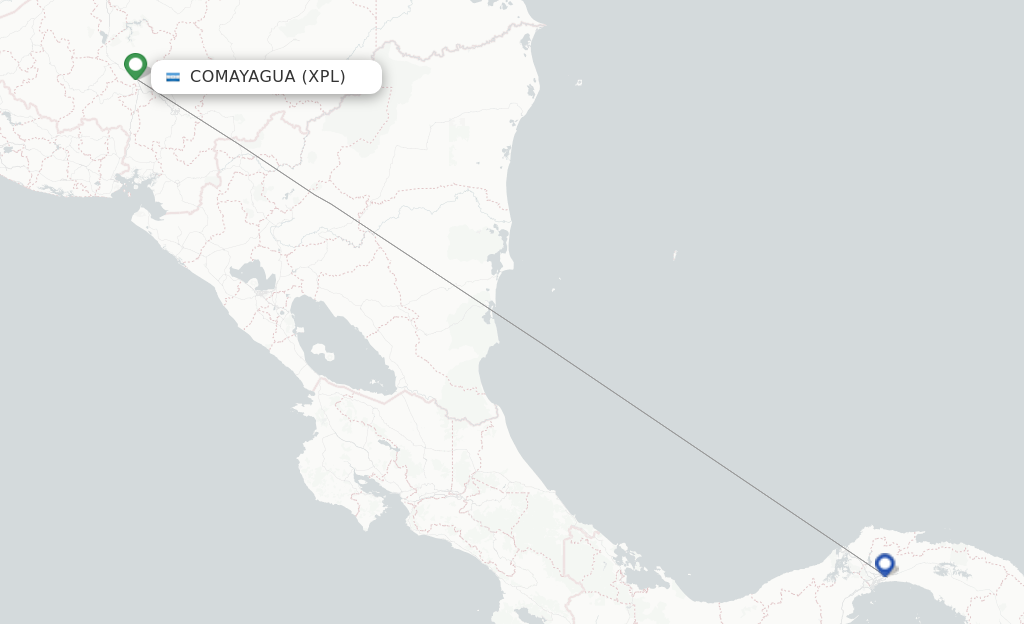 Route map with flights from Comayagua with Copa Airlines