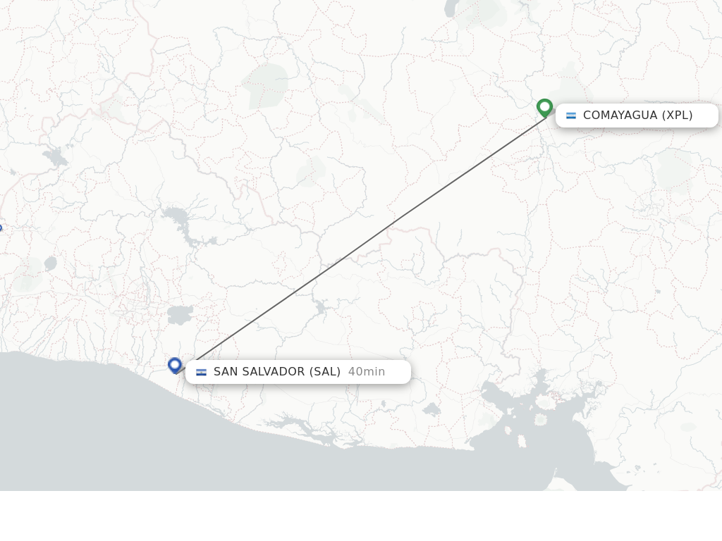 Flights from Comayagua to San Salvador route map