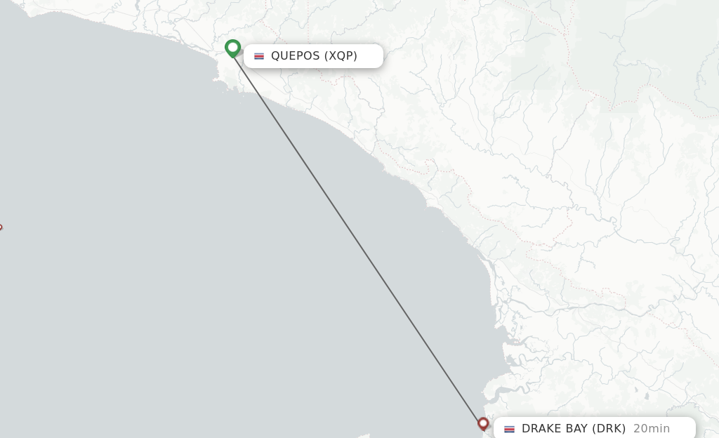 Flights from Quepos to Drake Bay route map