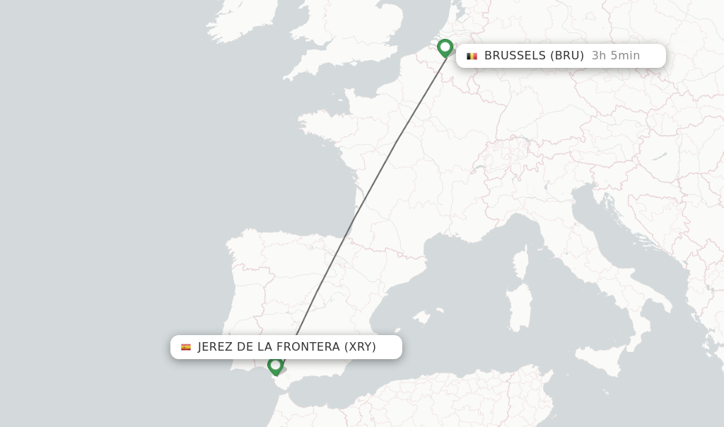 Flights from Jerez De La Frontera to Brussels route map