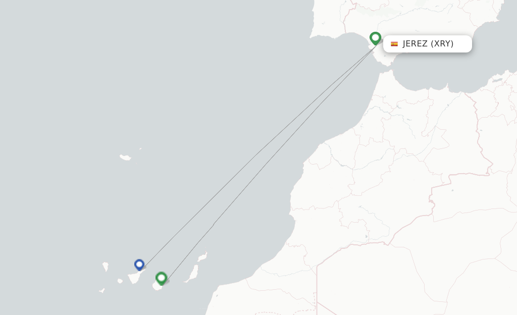 Route map with flights from Jerez De La Frontera with Binter Canarias