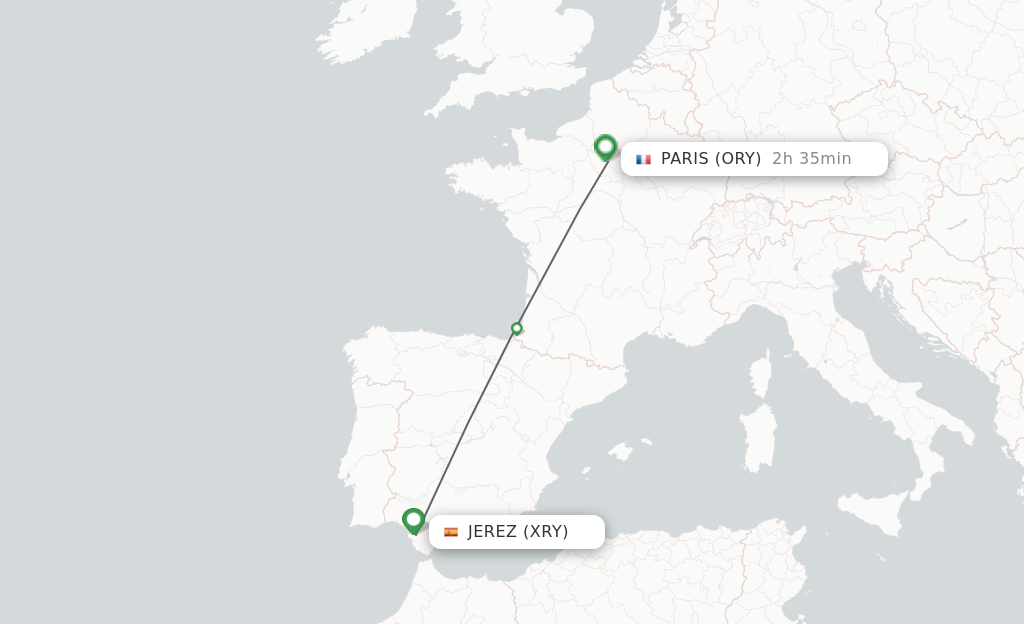 Flights from Jerez De La Frontera to Paris route map