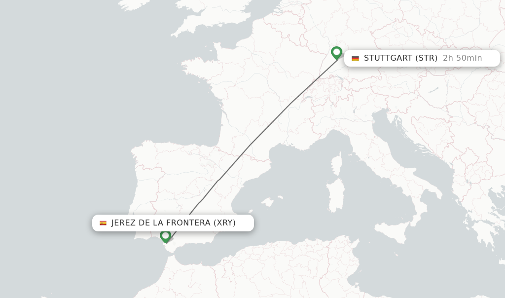 Flights from Jerez De La Frontera to Stuttgart route map