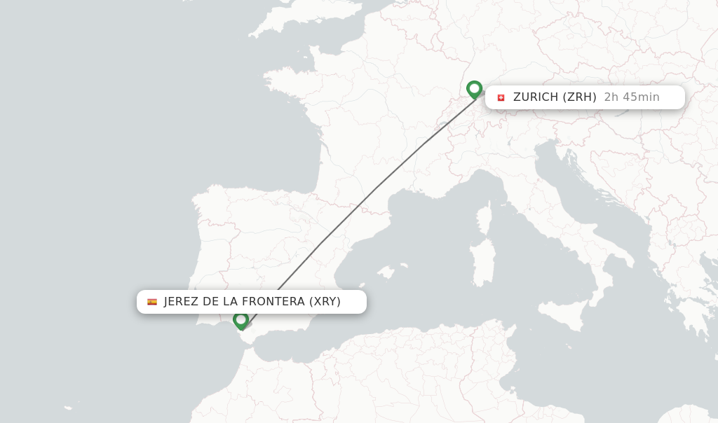 Flights from Jerez De La Frontera to Zurich route map