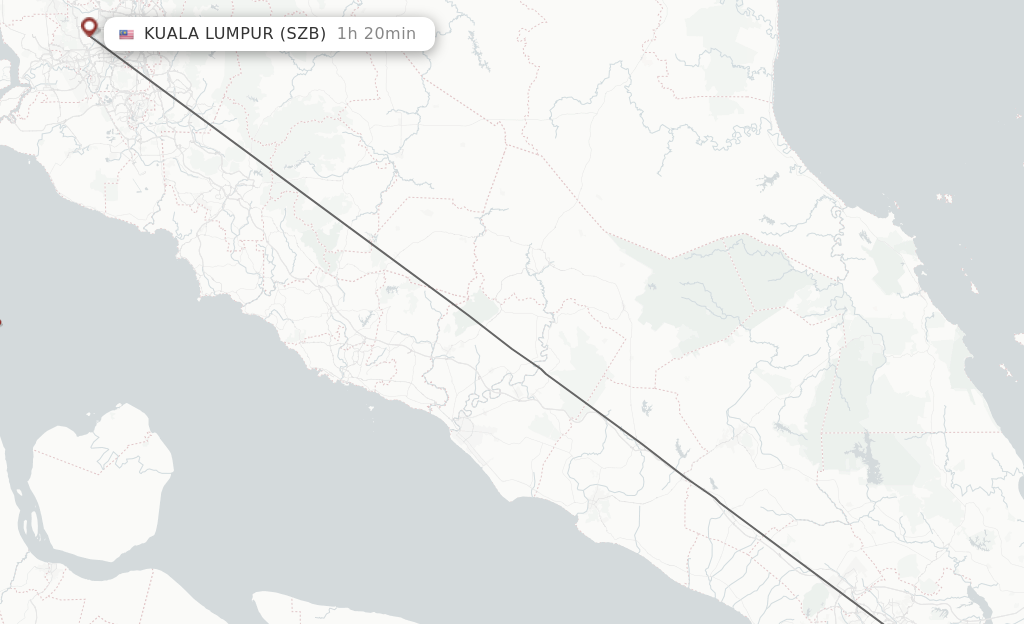 Flights from Singapore to Kuala Lumpur route map