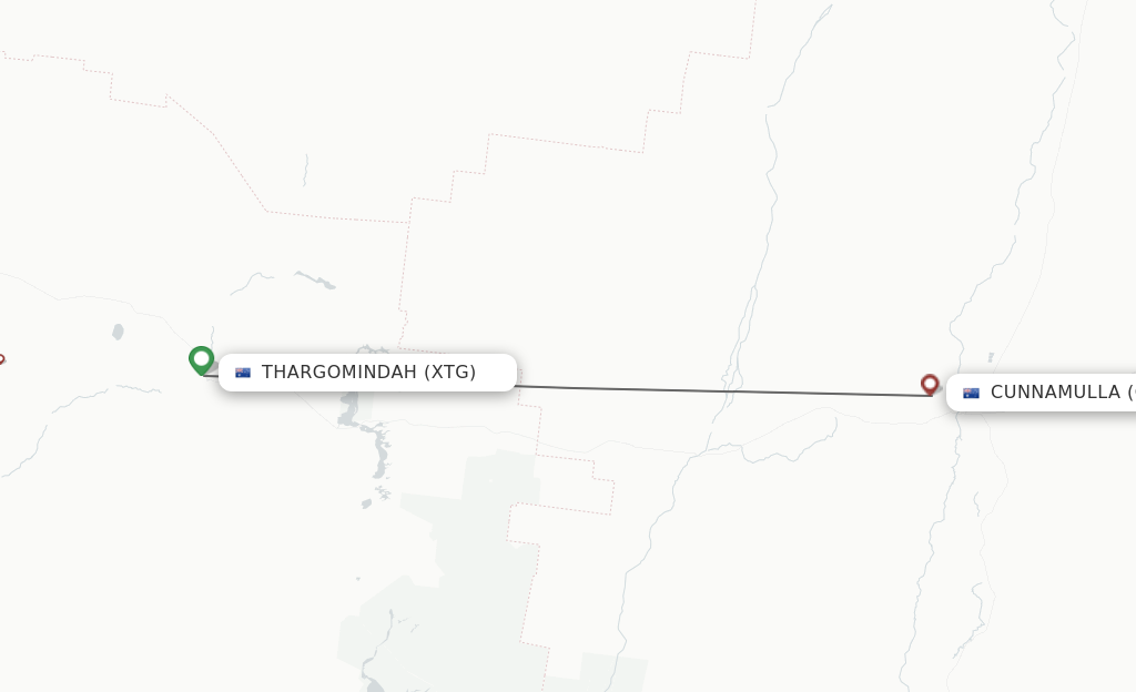 Flights from Thargomindah to Cunnamulla route map