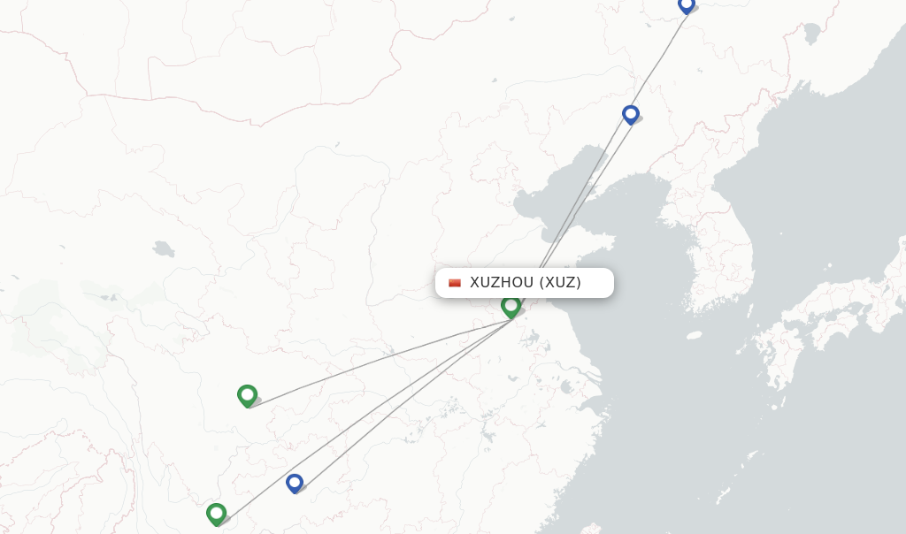 Route map with flights from Xuzhou with Sichuan Airlines