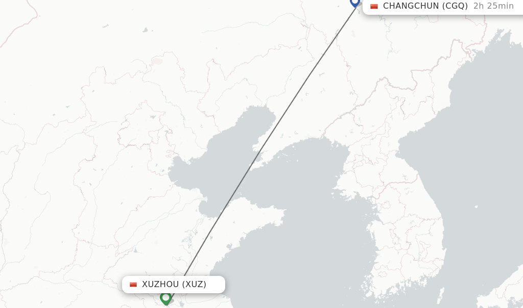 Flights from Xuzhou to Changchun route map