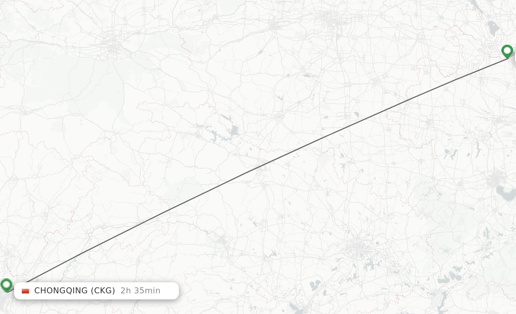 Flights from Xuzhou to Chongqing route map
