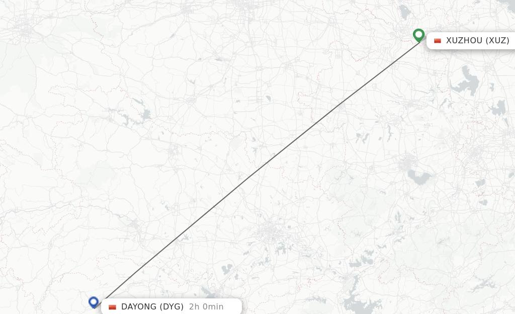 Flights from Xuzhou to Dayong route map