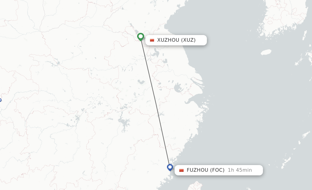 Flights from Xuzhou to Fuzhou route map