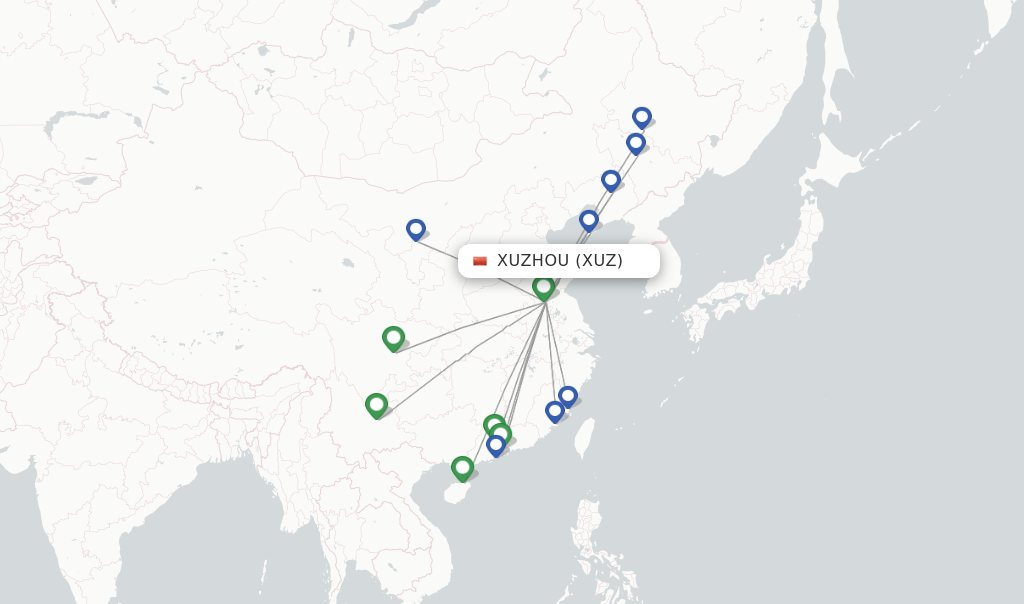 Route map with flights from Xuzhou with Loong Air