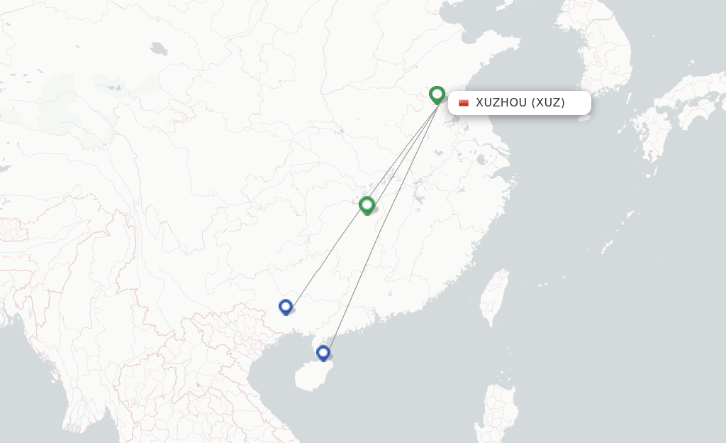 Route map with flights from Xuzhou with GX Airlines