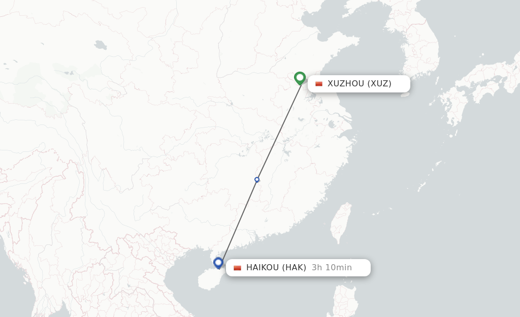 Flights from Xuzhou to Haikou route map