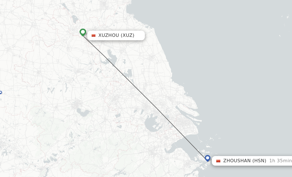 Flights from Xuzhou to Zhoushan route map