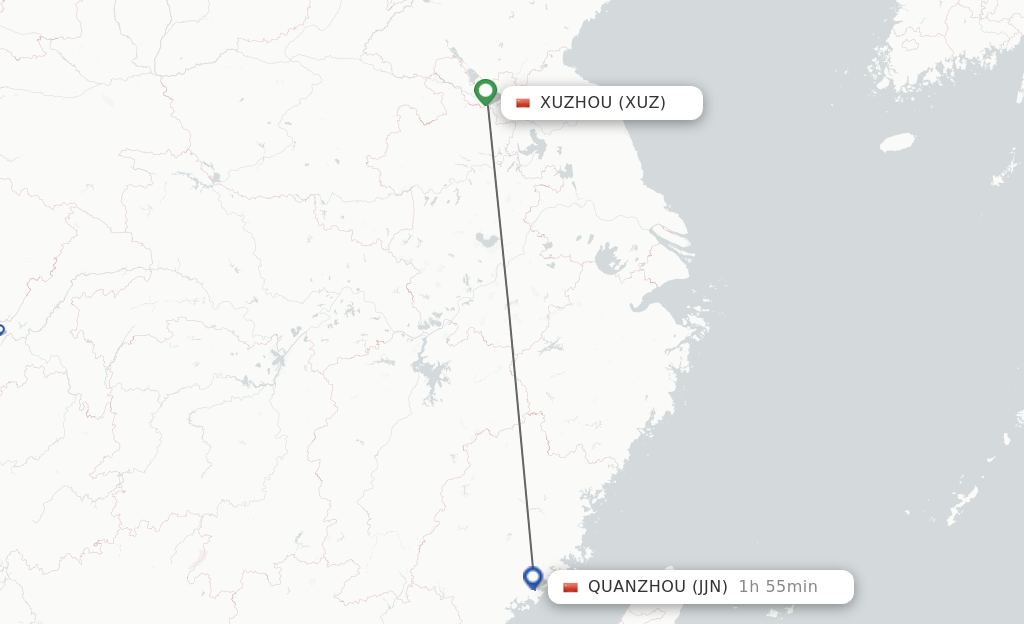 Flights from Xuzhou to Jinjiang route map