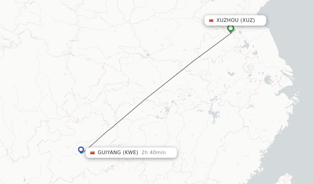 Flights from Xuzhou to Guiyang route map