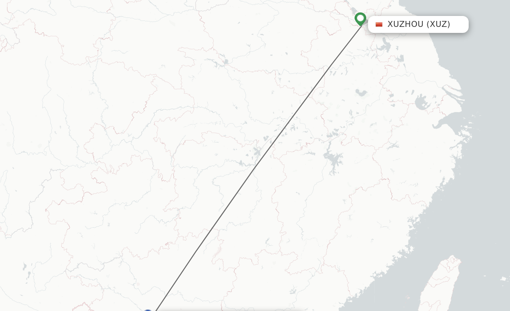Flights from Xuzhou to Nanning route map