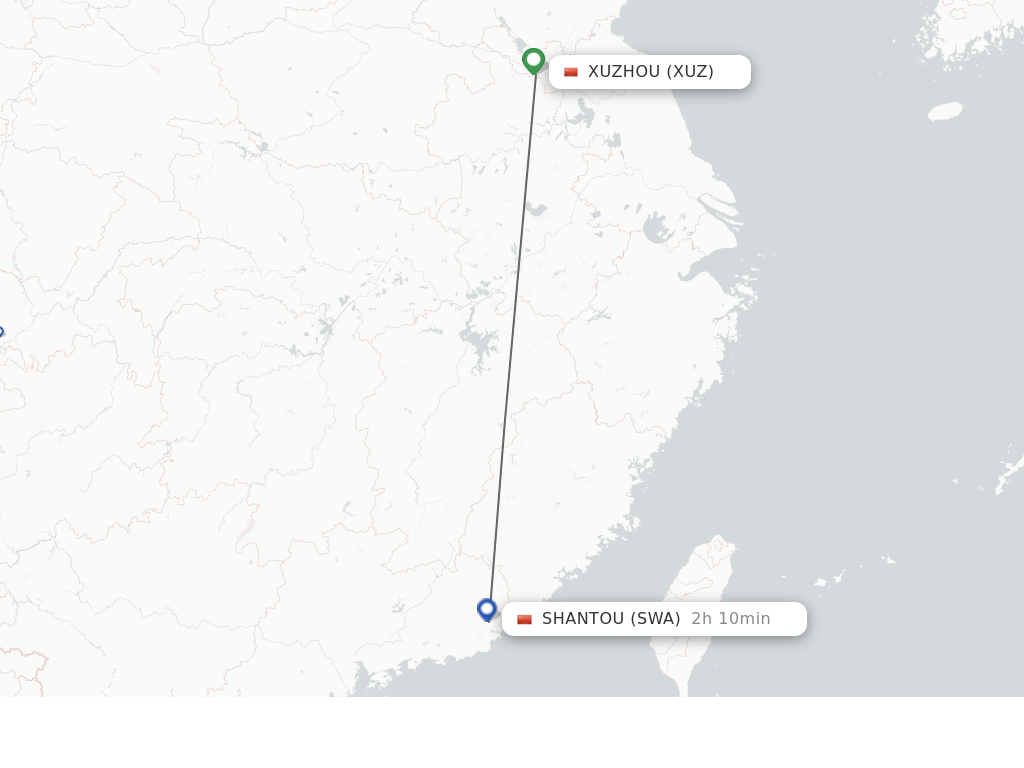 Flights from Xuzhou to Jieyang route map