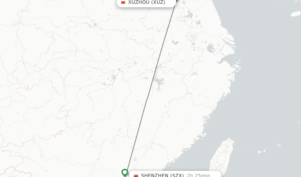 Flights from Xuzhou to Shenzhen route map