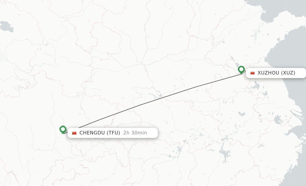 Flights from Xuzhou to Chengdu route map
