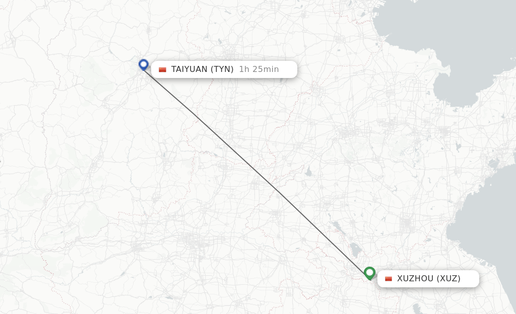 Flights from Xuzhou to Taiyuan route map
