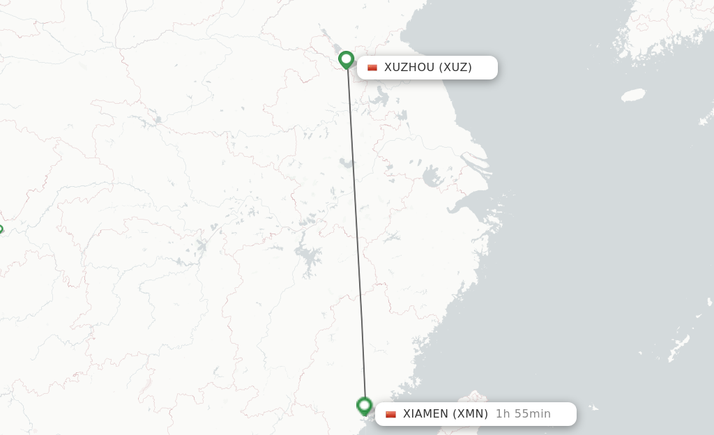 Flights from Xuzhou to Xiamen route map