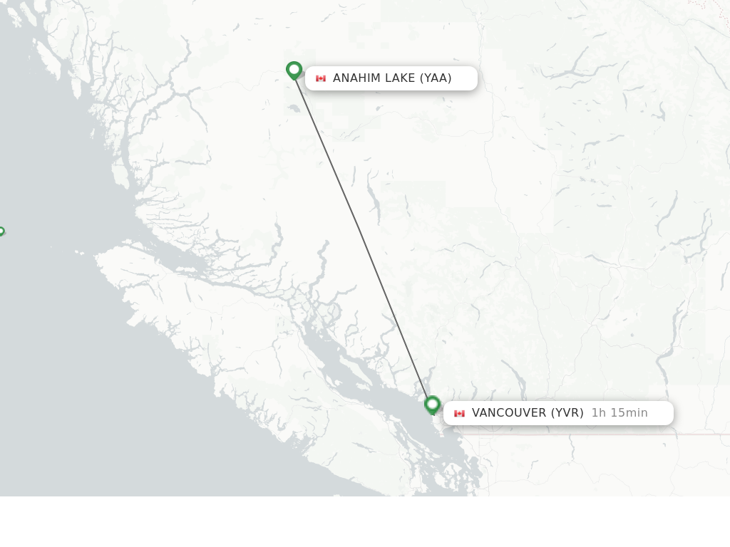 Flights from Anahim Lake to Vancouver route map