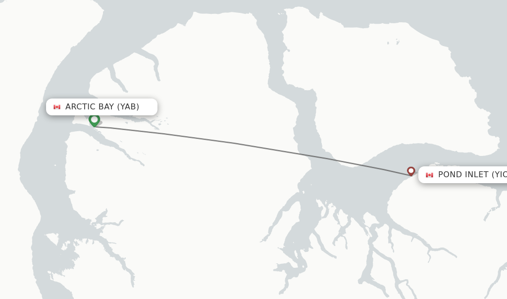 Flights from Arctic Bay to Pond Inlet route map