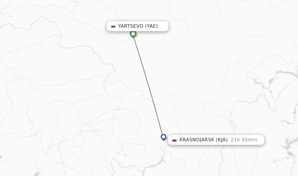 Flights from Krasnojarsk to Yartsevo route map