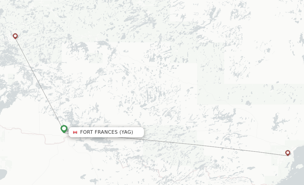 Route map with flights from Fort Frances with Bearskin Airlines
