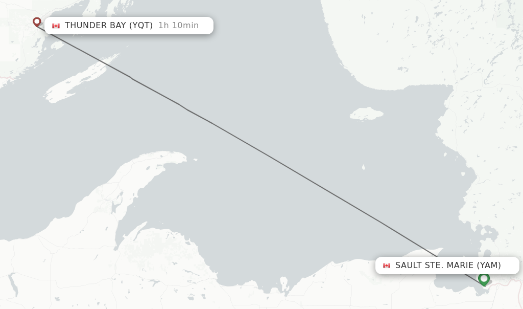 Flights from Sault Ste. Marie to Thunder Bay route map
