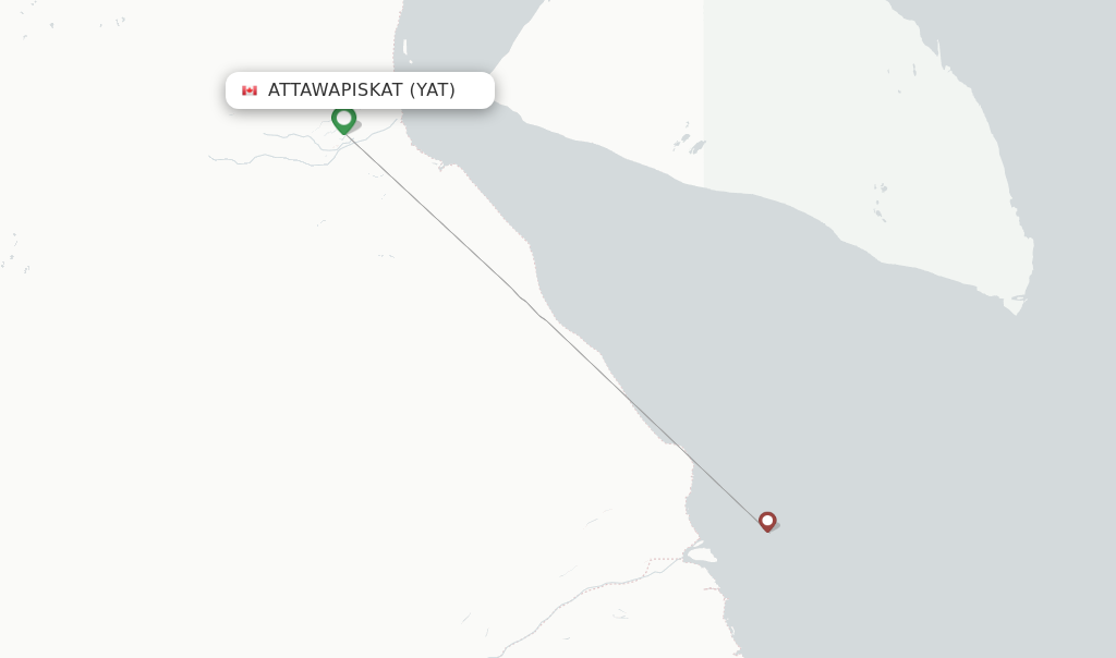 Route map with flights from Attawapiskat with Thunder Airlines