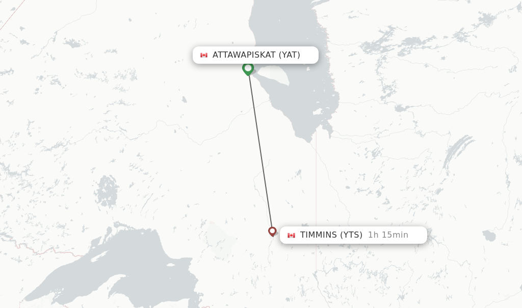 Flights from Timmins to Attawapiskat route map