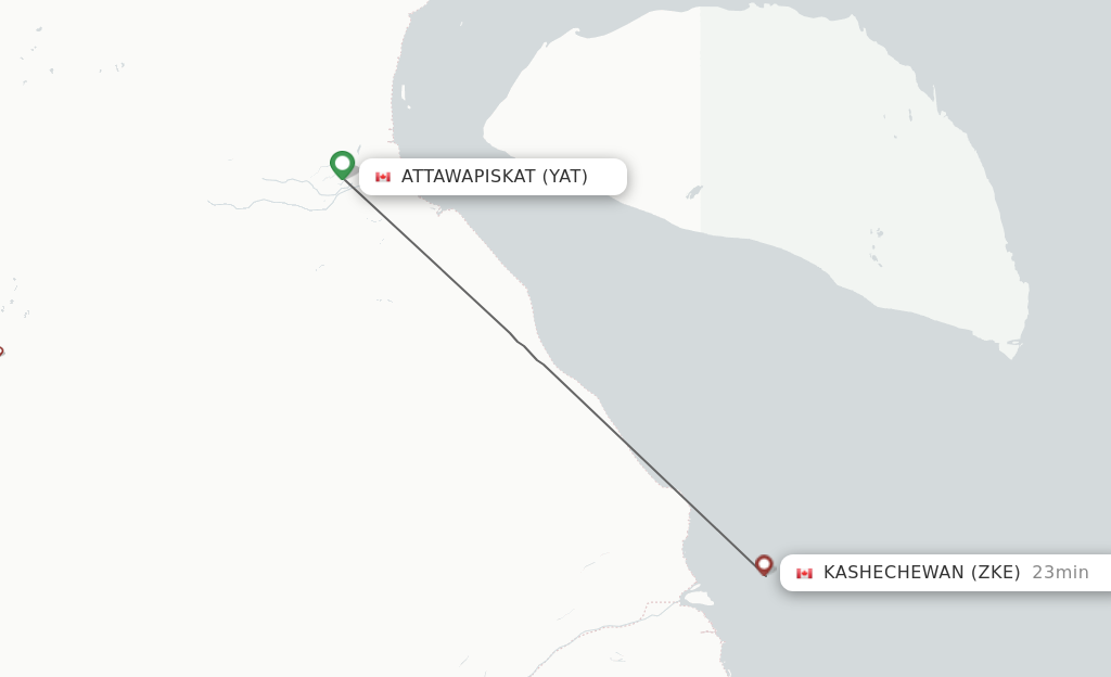 Flights from Attawapiskat to Kashechewan route map